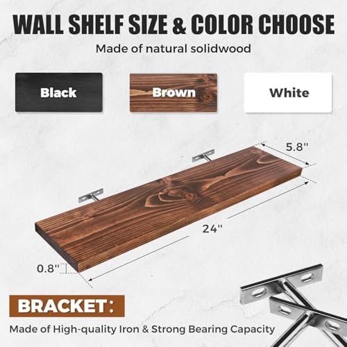 24x5.8x0.8in Floating Wall Shelves Rustic Solid Wood 3-Pack - Image 3