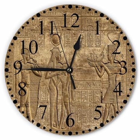 Hieroglyphic Carvings Wall Clock 10 Inch Battery Operated Exterior Walls by Unknown