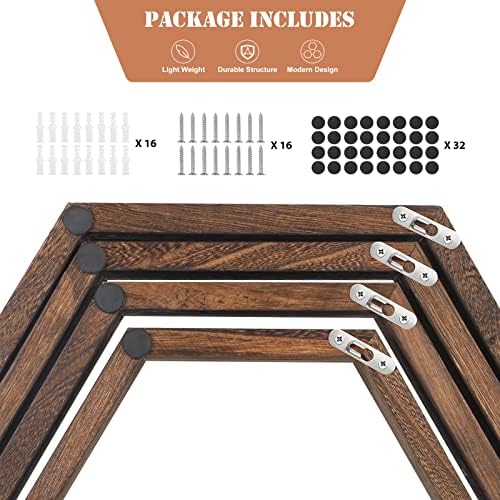 Hexagon Floating Shelves Set of 8 Wood Hexagonal Shelves Brown Wall Decor and - Image 4
