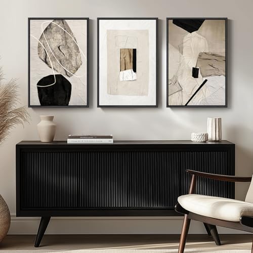 Large Framed Modern Neutral Abstract Wall Art, Total 60x30 In - Image 4