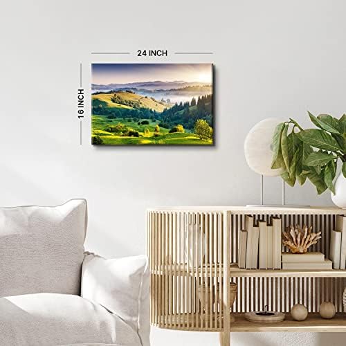 Green Misty Forest Wall Art Spring Mountain Landscape Wall Decor Large Nature - Image 2