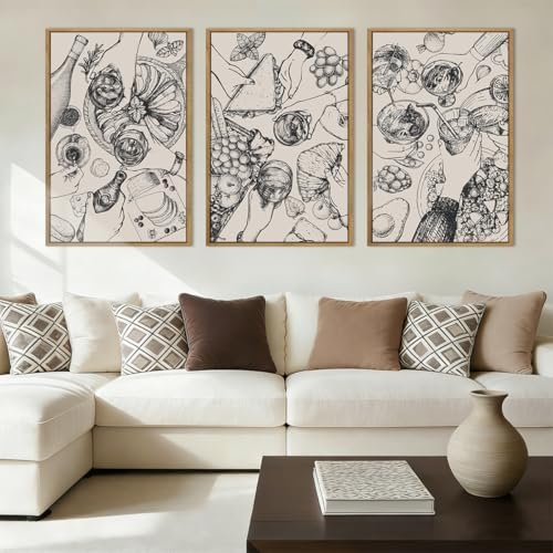 BINCUE Framed Food Wood Wall Art Set of Three Modern Cheers Kitchen Wall Decor by BINCUE