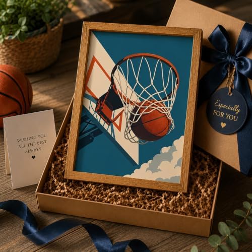 Framed Retro Basketball Wall Art Vintage Sports Teen Boys Bedroom Print - Image 7