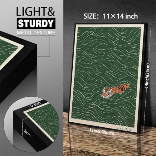 Black Framed Vintage Japanese Tiger Swimming Prints 11x14in Ukiyo-e Style Wall - Image 2