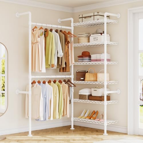 ONBRILL H2 Wall Mounted Clothing Rack, Expandable Industrial Pipe Clothes Rack - Image 3