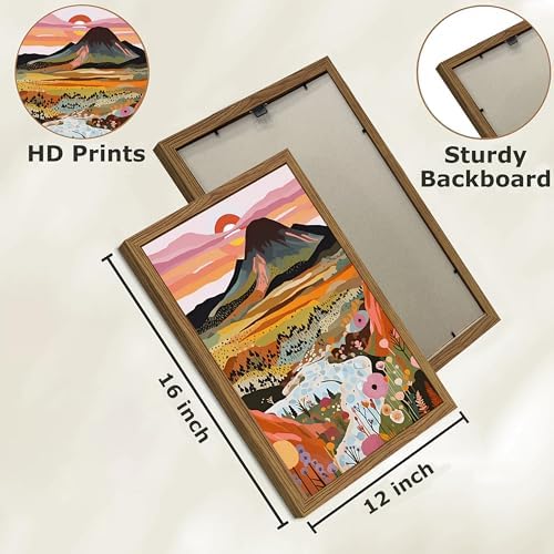 Wood Framed Boho Colorful Landscape Canvas Wall Art Set of 3 - Image 4
