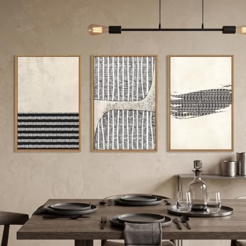 Aryroi Black Beige Abstract Minimalist Framed Canvas Wall Art Set-16"x24"x3 - Image 3
