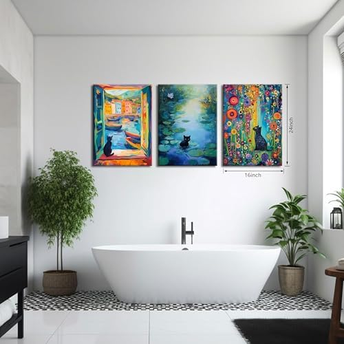 MUWAK Framed Funny Monet Black Cat Canvas Wall Art – Whimsical Matisse Cat - Image 3