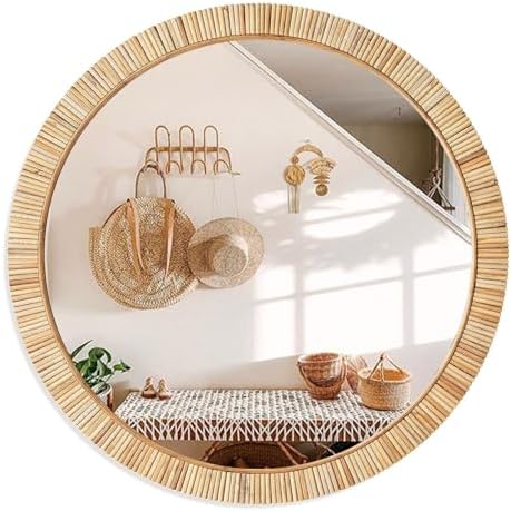 Decorative Rattan Wall Mirror, Boho Bathroom Modern Makeup Mirror, Rustic Wall by inoseen