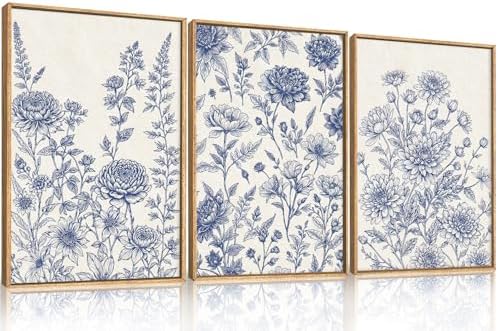 Blue White Chinoiserie Floral Framed Canvas Wall Art-16"x24"x3 - Image 5