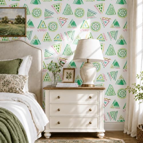 Vinjiasin Green Geometric Peel and Stick Wallpaper, Modern Abstract Triangle - Image 2