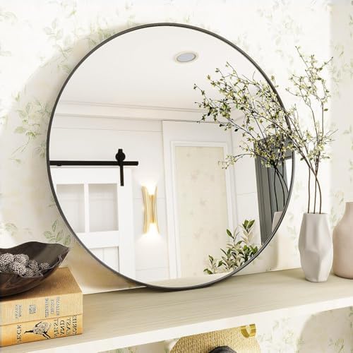 VooBang Black Round Bathroom Mirror 24", Thin Metal Frame Wall Mirror - Image 4