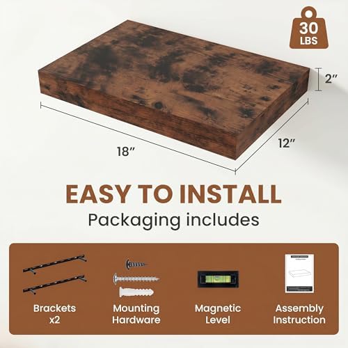 Vivelove Floating Shelves for Wall 18x12” Set of 2, Rustic Brown - Image 3