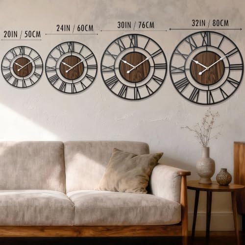 Large Metal Wall Clock, 24 Inch Retro Decorative Silent, Non Ticking, Battery - Image 5