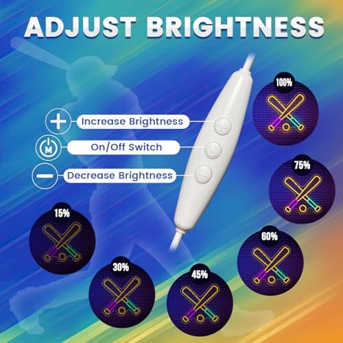 wootfairy LED Lights Wall Decor 13.78 * 13.78in Dimmable Baseball Neon Sign - Image 4