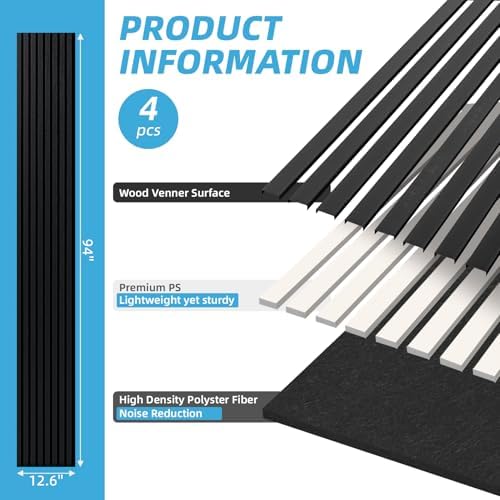 Art3d 94 x 12.6 in, Acoustic Lightweight Slat Wood Wall Panels, Matte Black - Image 6