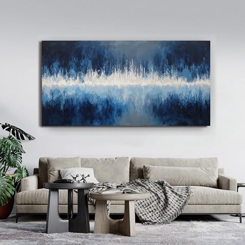 YISXINOAG Deep Blue Abstract Wall Art Modern Calm Cool Tones Canvas 29"X58" - Image 6