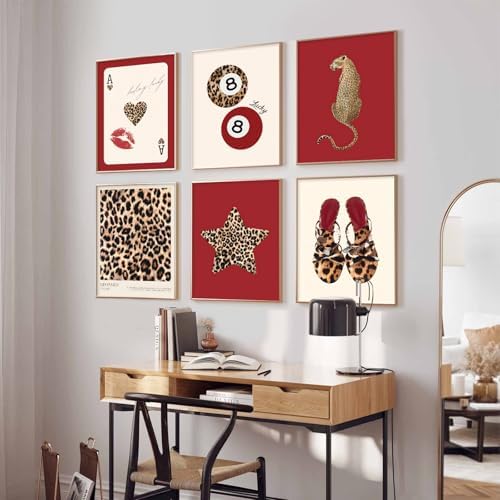Cheetah Wall Art Red Leopard Canvas Wall Decor Y2k Trendy Coquette Poster - Image 3