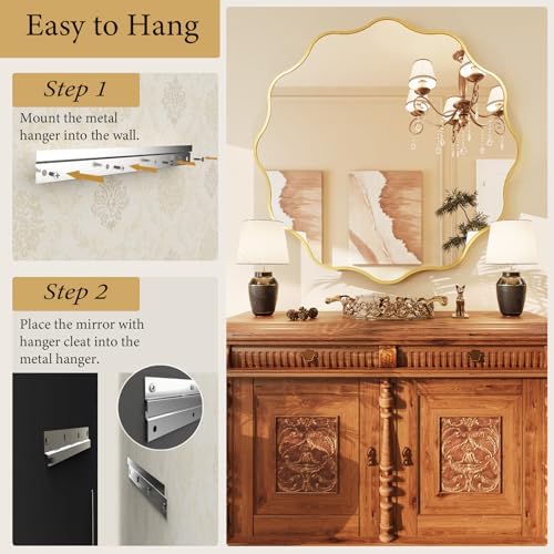 Kelly Miller 36" Gold Round Scalloped Mirror, Wavy Edge Decorative Mirror - Image 6