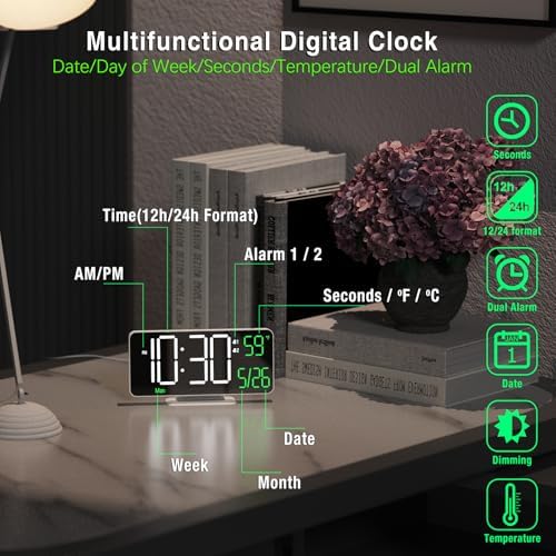 KOSUMOSU Digital Clock for Bedroom, 6.7" Desk Clock LED - Image 5