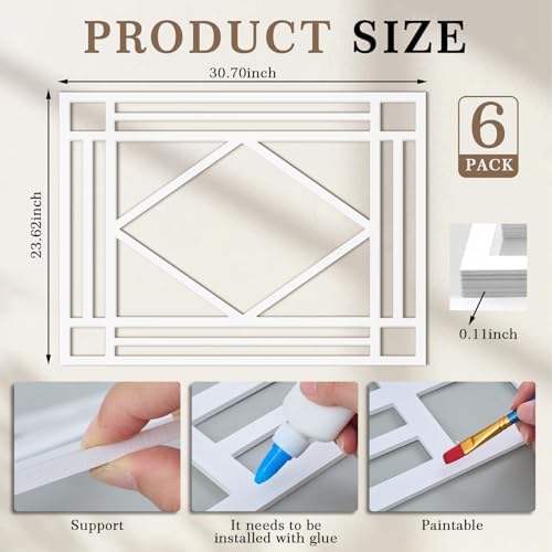 Threehoney 6 Pack Wainscoting Panels 30.7 x 23.6 Inch, Covers 30 Ft², Paintable - Image 2