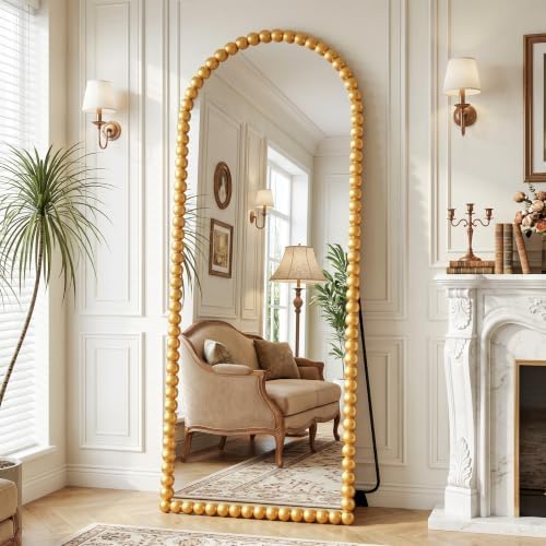 Antok 71" x 28" Arched Full Length Mirror, Antique Beaded Frame Floor Standing - Image 2