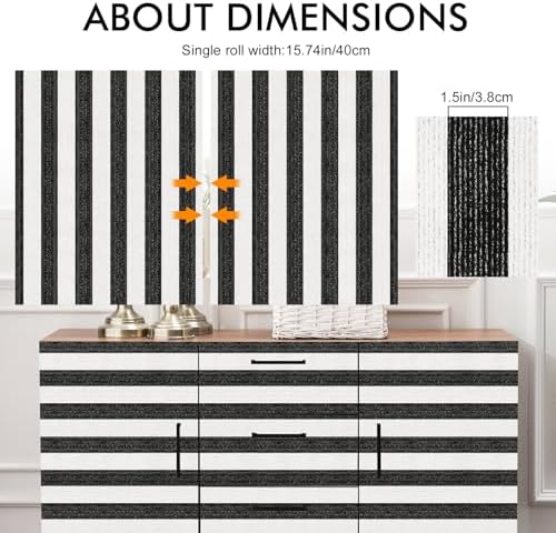 Black Stripe Peel and Stick Wallpaper A Set of 15.7" x 472" Black and White - Image 5