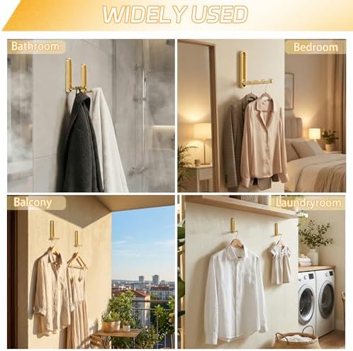 4.33 in Extended Folding Coat Hooks, 2 Pack Gold Wall Hooks, Zinc Alloy - Image 6
