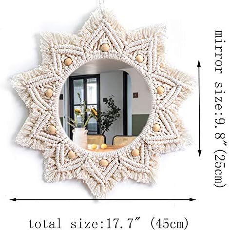 TENEWEE Boho Wall Decor White Macrame Round Hanging Mirror - Image 4