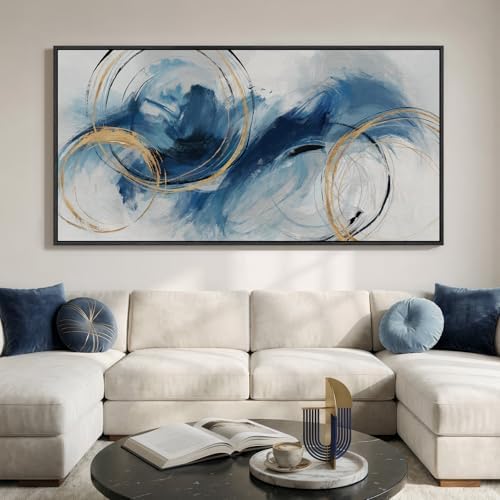 Extra Large Framed Navy Blue Abstract Wall Art by Cuspin