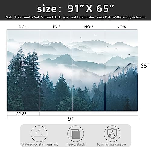 -Foggy Forest Pine Scenery Fabric Wallpaper Living Room Bedroom Bathroom - Image 4