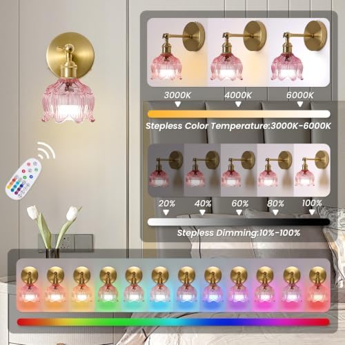 Vintage Battery Operated Wall Sconce: Set of 2 Rechargeable Pink Sconce - Image 4
