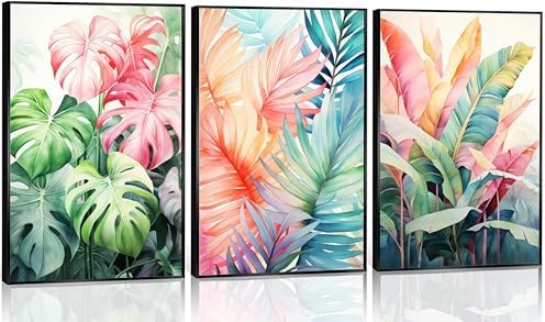 Uofnvrji 3pcs Tropical Botanical Monstera Leaves Canvas Wall Art by Unknown