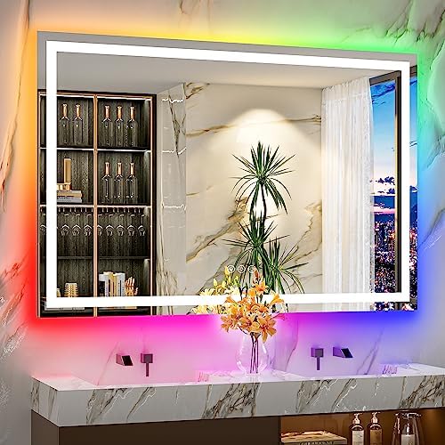60x40 LED Bathroom Mirror with Lights, RGB Backlit Lighted Mirror by YEELAIT