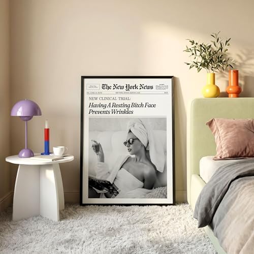 Funky Girl Preppy Aesthetic Posters Black And White Newspaper Wall Art 12x16in - Image 7