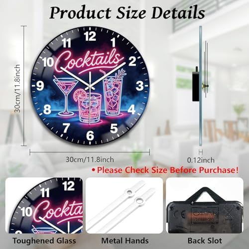 peacoblue Neon Cocktail Wall Clocks Battery Operated - Image 2