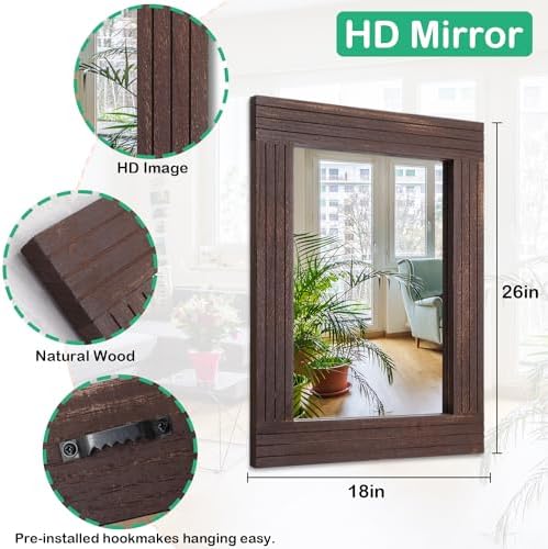 Wall Mirror Rustic Wooden Frame Rectangle Vintage Hanging Mirrors - Image 7