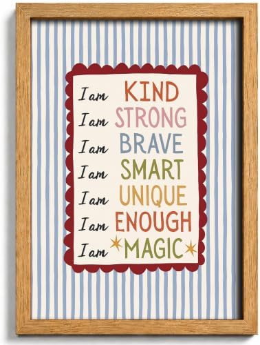 Framed Kids Inspirational Wall Art I Am Kind I Am Strong Affirmation Decor by PPV