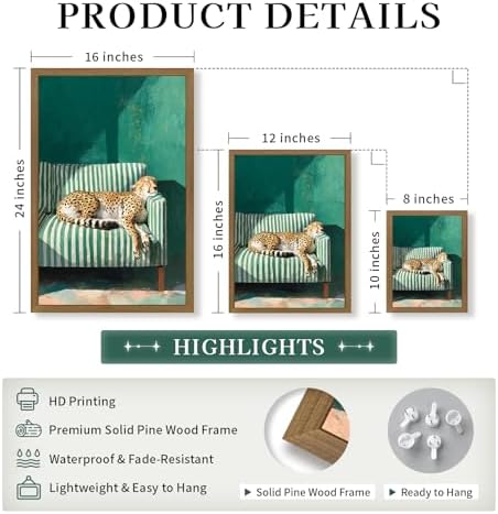 Sleepy Cheetah Canvas Wall Art Funny Animals Print Wall Decor Maximalist - Image 3