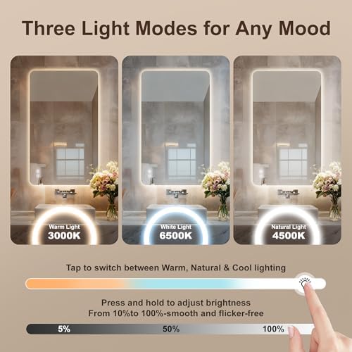 60''x36'' Lighted Mirrors for Bathroom Wall Backlit Rectangular Rounded Corners - Image 3