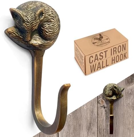 Cast Iron Fox Hook, Heavy Duty, 5.15 inch Tall, Farmhouse Decorative Wall Hook by MyFancyFarmhouse