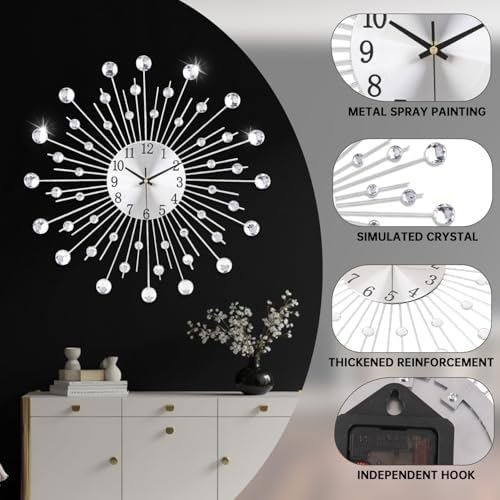SIN&MI Large Wall Clock for Living Room Decor Non-Ticking Quiet Metal Quartz - Image 2