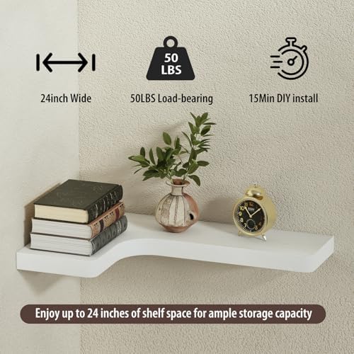 SAUMONIERES Corner Floating Shelves 24 Inch Wall Mount Shelf Solid Wood - Image 5
