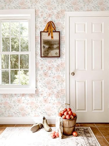 Ismoon Pink Floral Peel Stick Wallpaper Boho Watercolor Stick on Wall Paper - Image 6