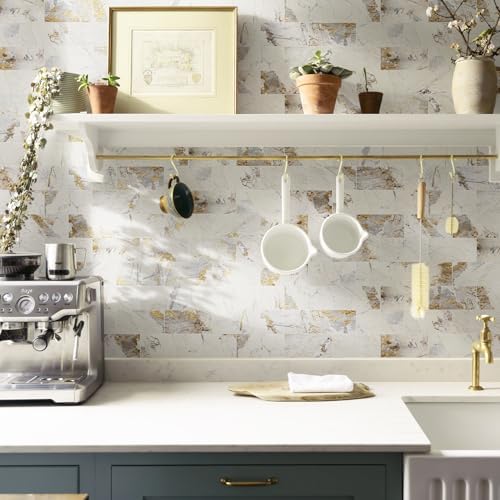 Vamos Tile 4-Piece Glossy Pandora Marble Peel and Stick Backsplash Tile - Image 4