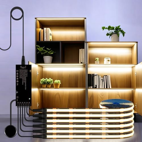 Black Cabinet Light COB LED Strip 6‑in‑1 Dimmable Touch Control by tlinkosta