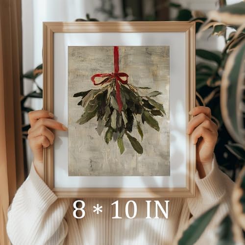 uniro Vintage Christmas Mistletoe Print Artwork Painting Winter Farmhouse - Image 4
