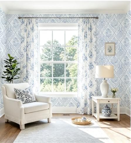 Toduso Peel and Stick Wallpaper Vintage Wall Paper Blue and White Contact Paper - Image 3
