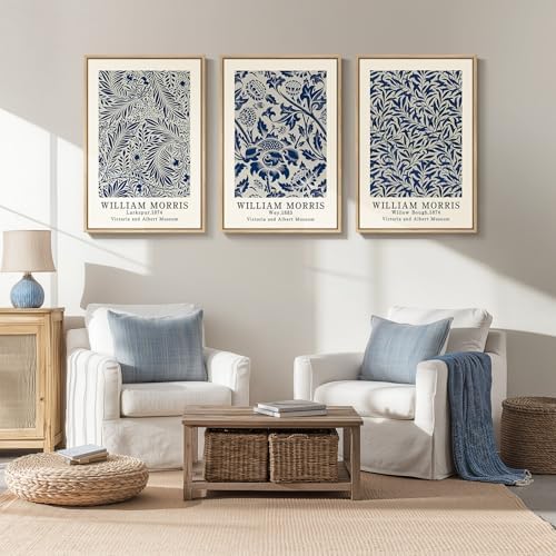 Large Framed William Morris Blue Canvas Wall Art - Image 3