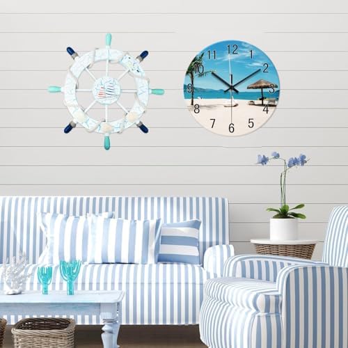 Blue Beach Wall Clock Battery Operated 16 Inch Tropical Coastal - Image 2